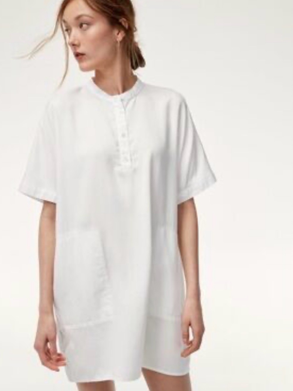 Wilfred Free Aritzia White Henley Tunic Dress w/ Pockets Lyocell